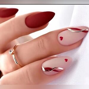 Valentine's Day Classic Red 24pcs Medium Almond Shape Press On Nails